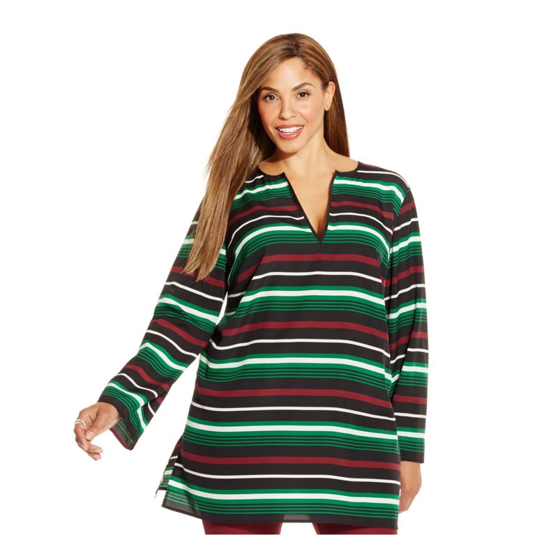 Michael Kors Womens Green Pullover Vented Round Hem Split Tunic Top Plus 0x